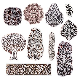Royal Kraft Wooden Stamps for Block Printing on Saree Border, Textile, Clay, Pottery, Tattoo (Set of 10) MXtag0005