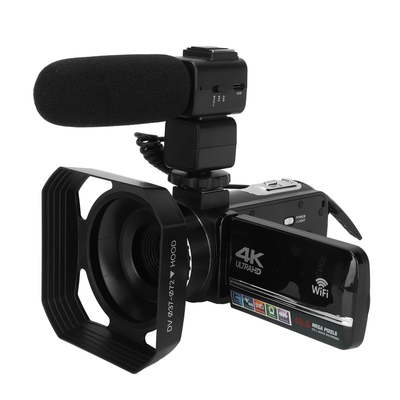 4K Video Camera with Remote Control Microphone Lens Hood 18X