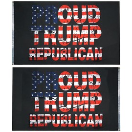 Proud Trump Republican USA Distressed Black Premium Quality Heavy Duty 100D Double Sided Woven Poly Nylon Flag 3x5 3'x5' Flag Banner Grommets
