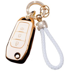 ontto 3-Button Flip Folding Car Key Cover Fit for Ford for F150 for F250,Soft TPU Key Bag for Focus 3 Escort Kuga Everest Fiesta Mustang Edge MKV S-MAX Fusion 2015-2018,Key Case for Ranger 2016