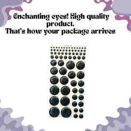 Adhesive or Self-Adhesive 3D Resin Eyes, 36 Pairs in Black with Glitter, (Various Sizes in The Same Blister), for use with Clay, Cold Porcelain, Sculpture, Polymer Clay, EVA, Felt, Fabric, Plaster