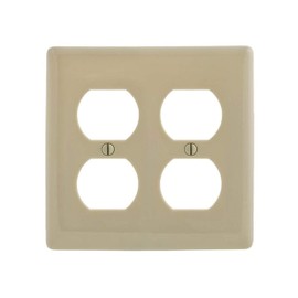 Hubbell NPJ82I 2-Gang Duplex Outlet Receptacle Wall Plate, Unbreakable Nylon, Mid-Size, Ivory