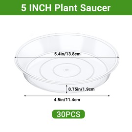 GREANER 30 Packs Clear Plant Saucers, 5 Inch Plastic Trays for Plants, Heavy Duty Drip Trays for Potted Plants, No Holes Pot Trays for Indoor Outdoor Plants