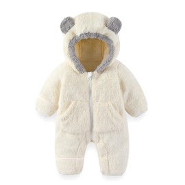 AiWMGL Newborn Baby Bear Outfit Suit With Fold-Over Mittens and Footies 3-6 Months Girls Boys Winter Fleece Clothes Suit Hooded Jumpsuit Romper Snowsuit
