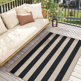 Lahome Striped Easy Jute Outdoor Patio Rug, 3x5 Washable Rugs for Entryway Porch, Farmhouse Neutral Non Shedding Indoor Outdoor Carpet for Entry Kitchen Guestroom Deck Foyer