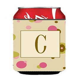Caroline's Treasures CJ1004-CCC Letter C Initial Monogram - Tan Dots Can or Bottle Hugger Cooler Washable Drink Sleeve Collapsible Beverage Insulated Holder, Can Hugger, Multicolor