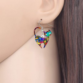 OUSIO Acrylic Fun Cartoon Cat Earrings Adorable Colorful Heart Shaped Kitten Dangle Lightweight Jewellry For Women Cat Lovers Charm Birthday Gifts (Multi)