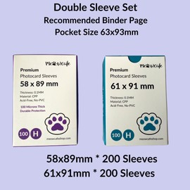 MEOWCAFE Premium CPP Card Sleeves Double Sleeve Set, 200 Inner Sleeves 58x89mm Size and 200 Outer Sleeve in 61x91mm Size, Strong, Thick, High Clarity Kpop Photocard Sleeve, 400 Sleeves Total