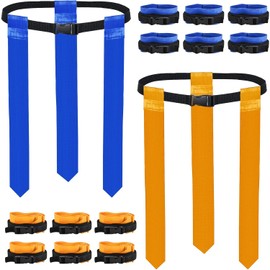 Geeyae 14 Players Flag Football Belts, Adjustable Flag Football Belt Set with Yellow and Blue Flags for Youth and Adult, Each Belt with 3 Flags