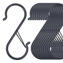 10 Pcs S Hooks for Hanging Heavy Duty, 3.5-inch Heavy Duty Metal S Hook, Closet Hooks with 0.5-inch Safety Buckle, S Hook for Hanging Plants, Kitchen Utensil, Pot, Pan, Bags(Black)