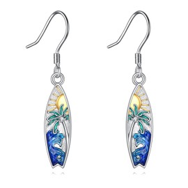 YONFQE Palm Tree Earrings Sterling Silver Surfboard Dangle Earrings Palm Tree Jewellery Gifts for Women