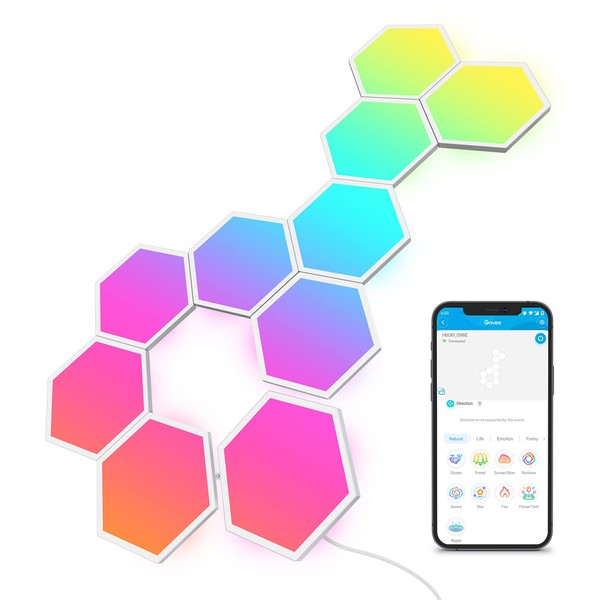 Govee Glide Hexa Light Panels, RGBIC Hexagon LED Lights, Wi-Fi Smart Home Decor Creative Wall Lights with Music Sync, Works with Alexa Google Assistant for Living Room, Bedroom, Gaming Rooms,10 Pack