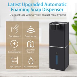 JEMISUN Automatic Foaming Soap Dispenser Touchless 380ml/12.8oz Rechargeable Hand Soap Dispenser Wall Mounted 4 Levels Adjustable Foam Soap Pump for Bathroom Kitchen Dish Soap