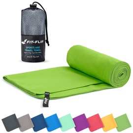 Fit-Flip Microfibre towel - compact, ultra lightweight & quick dry towel - the perfect gym, travel & beach towel - swimming towel for sports, camping & hiking (100x200cm green + bag)