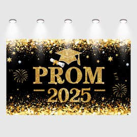 Prom Banner 2025 Graduation Decorations - 110 * 180cm Glitter Prom Decorations 2025 Photo Backdrop Graduation Banner Class of 2025 Banner for Graduation Prom Party Decorations, Black Gold