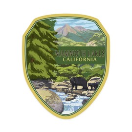 Die Cut Sticker Mammoth Lakes, California, Black Bears and Stream, Contour Vinyl Sticker 3 to 6 inches, (Waterproof Decal for Cars, Water Bottles, Laptops, Coolers), Large