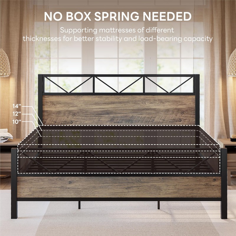 LIKIMIO California King Bed Frame, Tall Industrial Headboard 51.2 ",