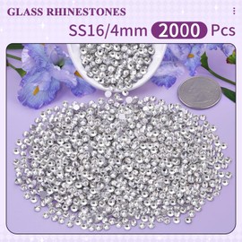 2000PCS SS16/4mm Crystal Rhinestones (Clear), Bedazzling Flatback Glass Rhinestones for Crafting DIY Nail Art Makeup Decoration, Gems Diomand Charms for Tumbler Shoes Clothing Mug