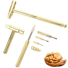 Hammer Mallet, 6-in-1 Miniature Copper Tool with Stainless Steel Handle, Includes 4 Screwdrivers, Lightweight and Compact, Gold