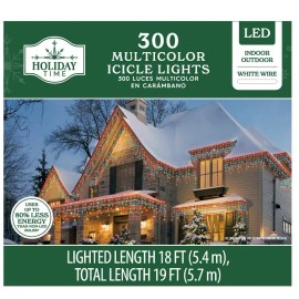 Holiday Time New Holiday Time 300 Multicolor Icicle LED Christmas Lights - White Wire - 19 Ft