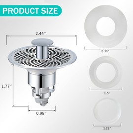 2 Pack Universal Bathroom Sink Stopper, for 1.1~1.5 inch Basin Pop-Up Drain Filter, Bathroom Push-Type Spring Core Sink Stopper, Anti Clog Pop Up Drain Stopper with Detachable Stainless Steel Strainer