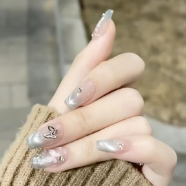 NEURAD Magnetic Nail Tips, 30 Pieces, Medium, Mint Green Grade, Butterfly Motif, Transparent, Shiny Skin, Popular, Japanese Style, Cute, Simple, Stylish, Coming-of-Age Ceremonies, Graduation