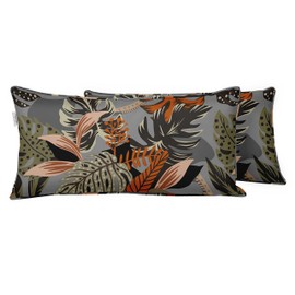 Vargottam Indoor/Outdoor Polyester Fabric Lumbar Pillow Cover, All-Weather Waterproof Rectangular Cushion Case for Patio Furniture, 12" x 24" Set of 2 - Tropical-18