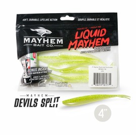 Liquid Mayhem 4" Devils Split - Snot Rocket - Soft Plastic Fishing Lure for Walleye 18 Count (3 x 6-Pack) + Bonus 3 x 10ml Tube - Liquid Fish Attractant