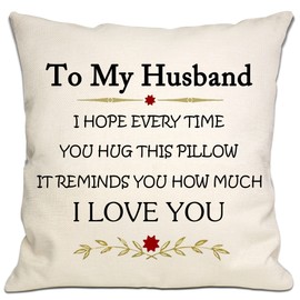 Bommex To My Husband I Hope Every Time You Hug This Pillow It Reminds You How Much I love You Cushion Cover Husband Gift Husband Reminder Gift Birthday Gift Vlentine's Day (husband)