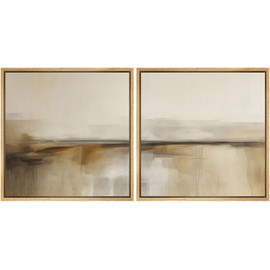 SIGNFORD Framed Canvas Print Wall Art Set Neutral Abstract Horizon Beige and Brown Illustrations Modern Art Minimal Relax/Calm for Living Room, Bedroom, Office - 24"x24"x2 Natural