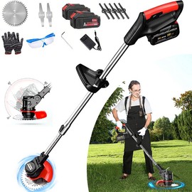 Cordless Weed Wacker with 2 Batteries, Electric Grass Trimmer, Adjustable Height, 90° Rotating Head, Lightweight Lawn Edger:_Black
