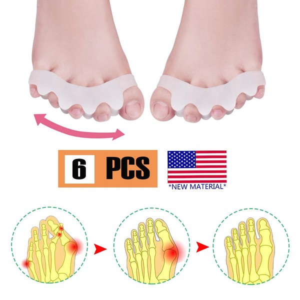 Gel Toe Separators (3 Pair) Toe Stretchers Toe Spacers for Cushioning and Relieve Bunion Pain Rubber Toe Straightener Achilles Stretcher