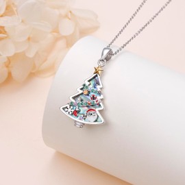 Flyow 925 Sterling Silver Christmas Tree Abalone Necklace Christmas Gift for Women Daughter, Sterling Silver, Zircon
