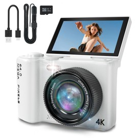16X Zoom 4K Digital Camera for Photography and Video, Point and Shoot Digital Cameras with Flip Screen, Small Digital Camera with WiFi and Bluetooth, Vlogging Camera for YouTube Video Recording White