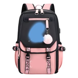 Suffolly Anime School Bags,Large Capacity Cartoon Backpack With 2 USB Port Backpack Lunch Travel Rucksack18.8 * 11.8inch for Primary Secondary,for Girls Boys