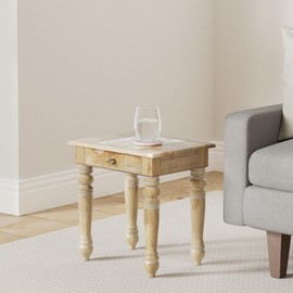 SAVON Wooden Side end Table Square White Paisely Carved