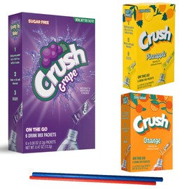 Crush Sugar Free Pinapple, Grape & Orange : Low Carb Zero Sugar Drink Mix - 3 boxes of 6 packs - 1 box of Grape Raisin- 1 box of Orange - 1 Box of Pinapple - Ananas - Sugar Free Drink Mix - Keto Drink Mix Zero Guilt! Low Carb, Zero Sugar Drink Mix - Come