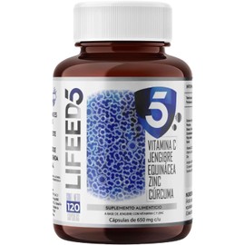 LIFEED INMUNE 5 en 1 | 120 Cápsulas con Vitamina C, D3, Zinc, Jengibre, Equinácea y Cúrcuma | Refuerzo Inmunológico Natural – Sin Gluten | Suplemento para 120 Días