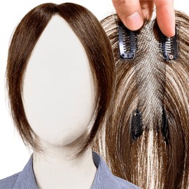 Luce brillare Partial Wig Hairpiece Point Wig Women Ladies 100% Human Hair Wig Bangs Wig Short Top Piece Top Cover Bangs Whole Crown Gray Hair Cover Medical Medium Aged Lightweight Natural Mesh Misses