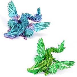 PETBSNVB 2PCS 7" 3D Printed Dragon with Wings, Articulated Dragon, Crystal Dragon, Dragon Fidget Toy, Home Office Decor Executive Desk Toy (Purple + Blue)