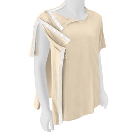 Shoulder Surgery Recovery Shirts Unisex Post Surgery Shirt Left and Right Side Snap Access Recovery T Shirt for Women Men (X-Large, Beige)