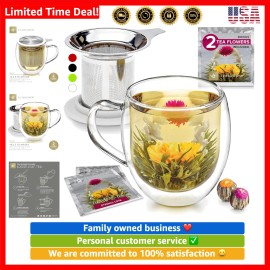 Unbranded Stay-Hot Heatproof Glass Mug with Loose Tea Infuser and Lid – 15 oz /430 mL –...