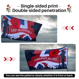 Bepilesto Lest We Forget Flag, Poppy Remembrance Day Flag 5ft x 3ft with Eyelets, UV Fade Resistant
