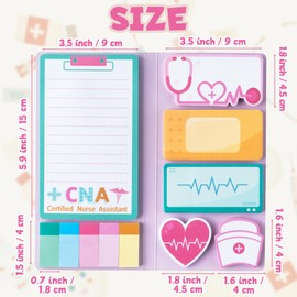 GROBRO7 Cartoon Sticky Notes Set - 550 Sheets Funny Self-Stick Notepads, Novelty Nurse's Cap Heartbeat Shaped Paper Clips Pink Nurses Writing Memo Pads Page Marker for Home Office School Gift (CNA)