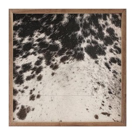 Kendrick Home Western Wall Decor - Black Cowhide Wall Art, Western Wooden Wall Art Decor for Home, Bedroom, Living Room, or Office, Animal Hide Country Decorations, Farmhouse Style, 16" x 16"