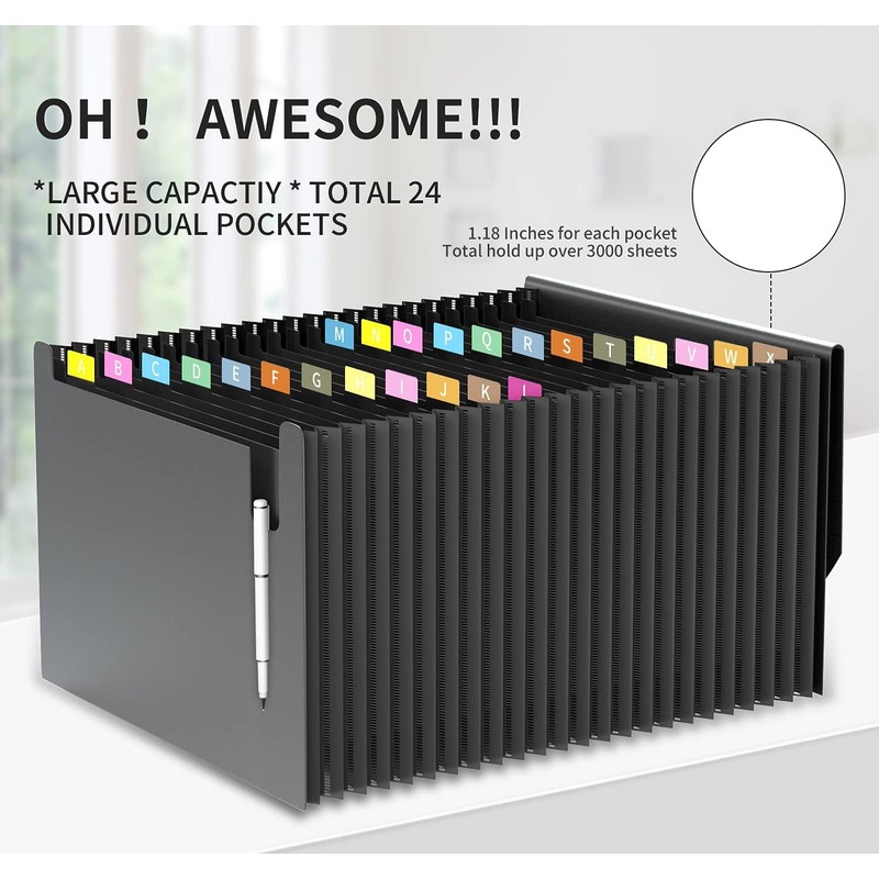 Vanulee 25 Pockets File Organiser Box File Folder,Document Organiser Concertina