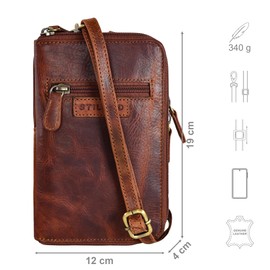 STILORD 'Peter' 2-in-1 Leather Chest Bag Wallet Travel Purse Small Shoulder Bag Vintage Crossbody Bag Chest Pouch for Men & Women, Colour:Kara - Cognac