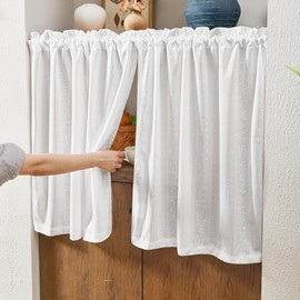 Deconovo Sheer Curtains, Short Curtains with Floral Pattern, Window Tiers Curtains for Bathroom Small Window, Vines, W28 x L30