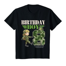 Kids 8th Birthday Military Themed Camo Boys 8 Yrs Old Soldier T-Shirt