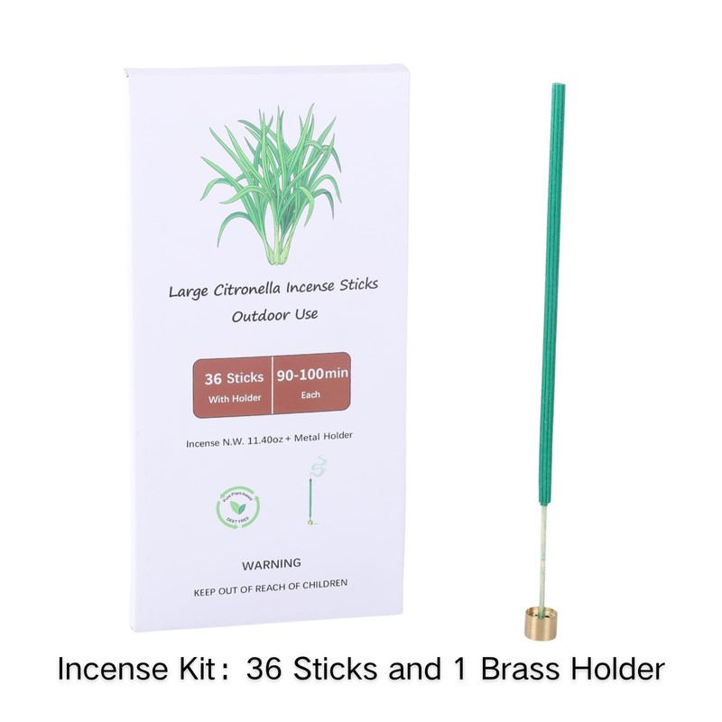 Citronella Incense Sticks Outdoor and Brass Holder,Lemongrass Joss Sticks